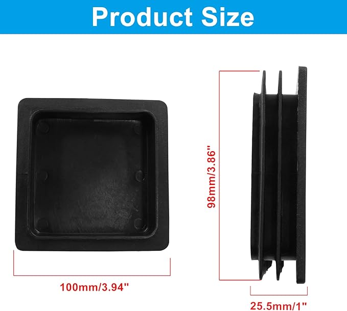 4 Pack 4" Square Plastic Plugs, Black Tubing End Caps Plugs Insert for Square Tube and Furniture Legs - Image 2