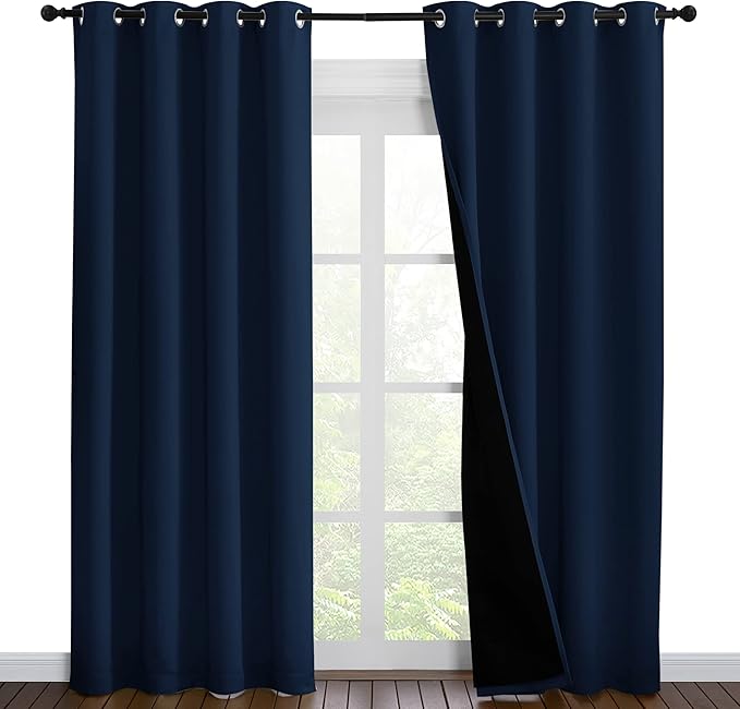 NICETOWN 100% Blackout Curtain Set, Thermal Insulated & Energy Efficiency Window Draperies for Guest Room, Full Shading Panels for Shift Worker and Light Sleepers, Navy Blue, 55W x 86L, 2 PCs by NICETOWN