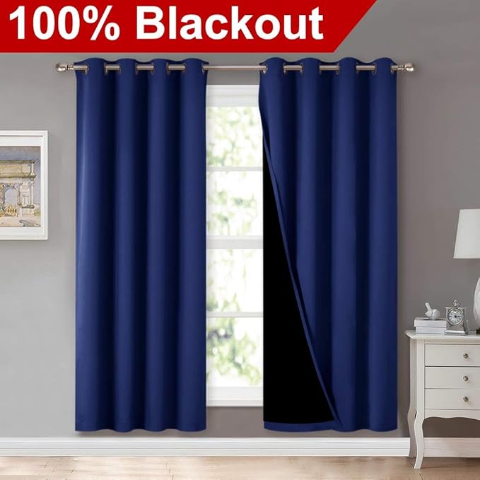 NICETOWN Full Shade Curtain Panels, Pair of Energy Smart & Noise Blocking Out Blackout Drapes for Apartment Window, Thermal Insulated Guest Room Lined Window Dressing(Royal Blue, 52 x 72 inch) - Image 2