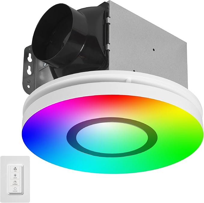 Homewerks 7141-80-RGB Bathroom Fan with Light LED Color Changing and Dimmable, SmartVent Humidity Sensing Ventilation Fan with Remote, 80 CFM 1.0 Sones by HomewerksWorldwide