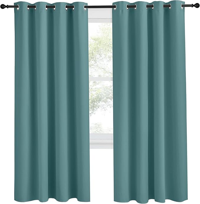 NICETOWN Blackout Drape for Nursery, Sea Teal, Single Panel, 55 by 78-inch, Home Fashion Thermal Insulated Blackout Room Darkening Curtain/Drapery with Ring Top - Image 2