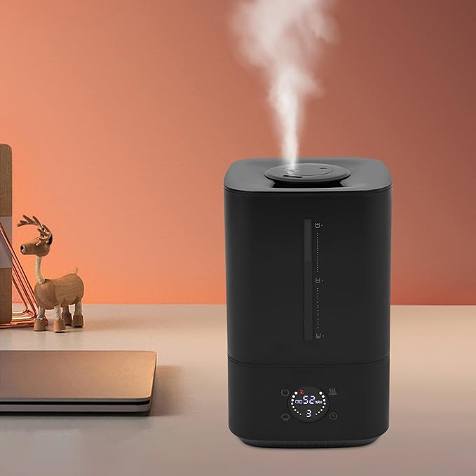 Humidifiers for Bedroom 6L Large Room, Cool & Warm Mist Ultrasonic Humidifier with Filter & Water Level Window, 280ml/h, 360° Nozzle, 20-40dB, Humidity Control 45%-90%, for Baby/Nursery/Office, Black - Image 9