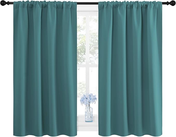 NICETOWN Window Curtains Blackout Drapes - Thermal Insulated Solid Rod Pocket Blackout Curtains/Draperies for Living Room (Sea Teal, One Pair, 42 by 45-Inch) - Image 3