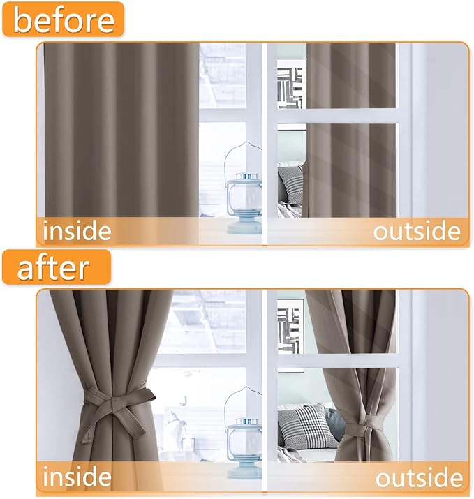 Hiasan Blackout Curtains for Bedroom, 52 x 54 Inches Long - Thermal Insulated & Light Blocking Window Curtains for Living Room/Kids Room, 2 Drape Panels Sewn with Tiebacks, Tan - Image 5