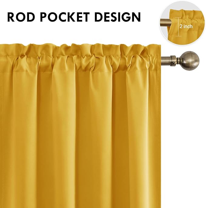 DWCN Blackout Curtains Room Darkening Thermal Insulated Bedroom Curtains Window Curtain Panels, 52 x 63 inches Long, Set of 2 Yellow Rod Pocket Drapes - Image 4