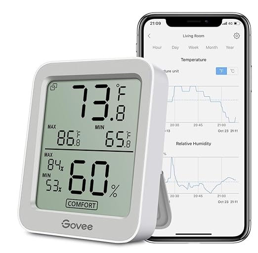 Govee Bluetooth Digital Hygrometer Indoor Thermometer, Room Humidity and Temperature Sensor Gauge with Remote App Monitoring, Large LCD Display, Notification Alerts, 2 Years Data Storage Export, Grey by Govee