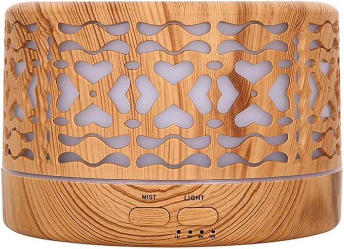 Wild Essentials 700ml Designer Large Room Essential Oil Diffuser, 5 in 1 Ultrasonic Aromatherapy Vaporizer Cool Mist Humidifier, Home, Office, Bedroom, Timer, Auto-Off, 7 Color LED (Light Wood Hearts) by WildEssentials