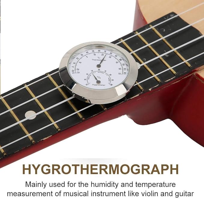 Tbest Guitar Analog Hygrometer,Round Alloy Digital Thermometer Hygrometer Humidity Temperature Meter for Violin Guitar Case for Indoor and Outdoor - Image 3