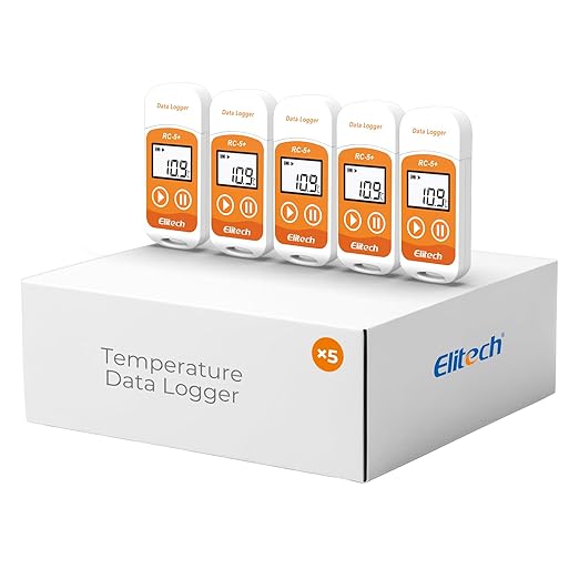 Elitech RC-5+ Digital PDF USB Temperature Data Logger Reusable Recorder Refrigerator Thermometer 32000 Points High Accuracy (5 Packs) by Elitech