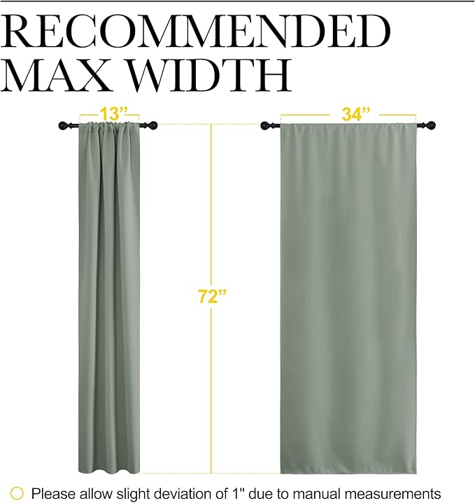 NICETOWN Window Curtains Blackout Drapes - Thermal Insulated Solid Rod Pocket Blackout Curtains/Draperies for Living Room (Greyish Green, One Pair, 34 by 72-Inch) - Image 7