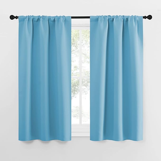 NICETOWN Kitchen Curtains for Small Windows, Privacy Thermal Insulated Blackout Curtains & Drapes for Boys Room (Teal Blue, 34" Wide by 54" Long, 2 Pieces) by NICETOWN