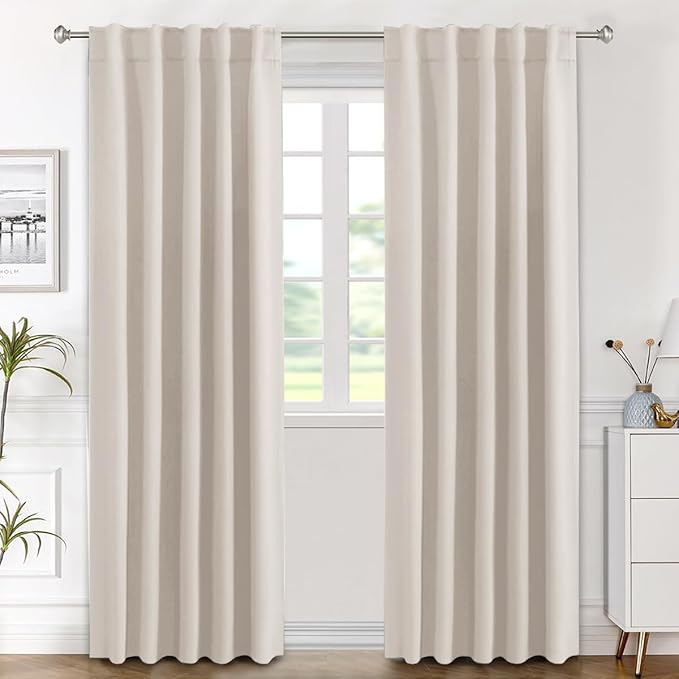 H.VERSAILTEX Blackout Curtains Thermal Insulated Window Treatment Panels Room Darkening Blackout Drapes for Living Room Back Tab/Rod Pocket Bedroom Draperies (2 Panels, Natural, 42 x 84 Inch) by HVERSAILTEX