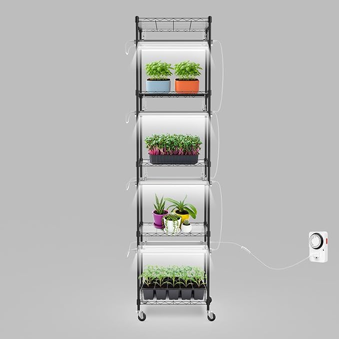 SOLIGT Plant Shelf with Grow Lights, 5 Tier Grow Light Stand Rack with 8 Pack 16“ 6000K T5 Full Spectrum Led Grow Lights for Indoor Plants, Seed Starting, Seedling Growing, Timer Included by SOLIGT