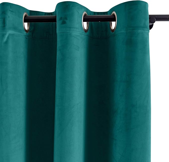 ChadMade Extra Long Blackout Lined Premium Velvet Curtain Everlade Teal 72Wx120L Inch (1 Panel), Eyelet Grommet for Livingroom Bedroom Theater Studio, Leon Collection - Image 2