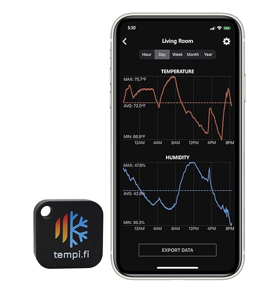 Wireless Temperature and Humidity Sensor - Developed in The USA - 24/7 Data Logger with Alarm – Bluetooth Smart Thermometer and Hygrometer - Bluetooth Only - Not WiFi by tempi.fi