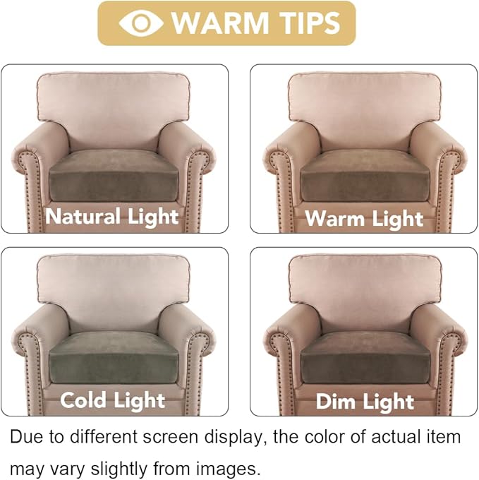 H.VERSAILTEX Velvet Stretch Couch Cushion Cover Plush Cushion Slipcover for Chair Cushion Furniture Protector Seat Cushion Sofa Cover (1 Piece Armchair Cushion Covers, Mocha) - Image 6