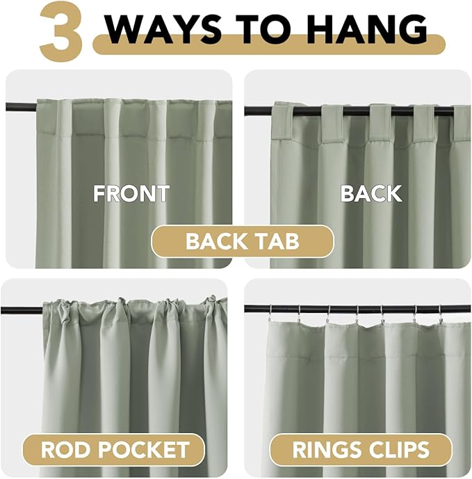 H.VERSAILTEX Blackout Curtains Thermal Insulated Window Treatment Panels Room Darkening Blackout Drapes for Living Room Back Tab/Rod Pocket Bedroom Draperies, 52 x 63 Inch, Light Sage, 2 Panels - Image 4