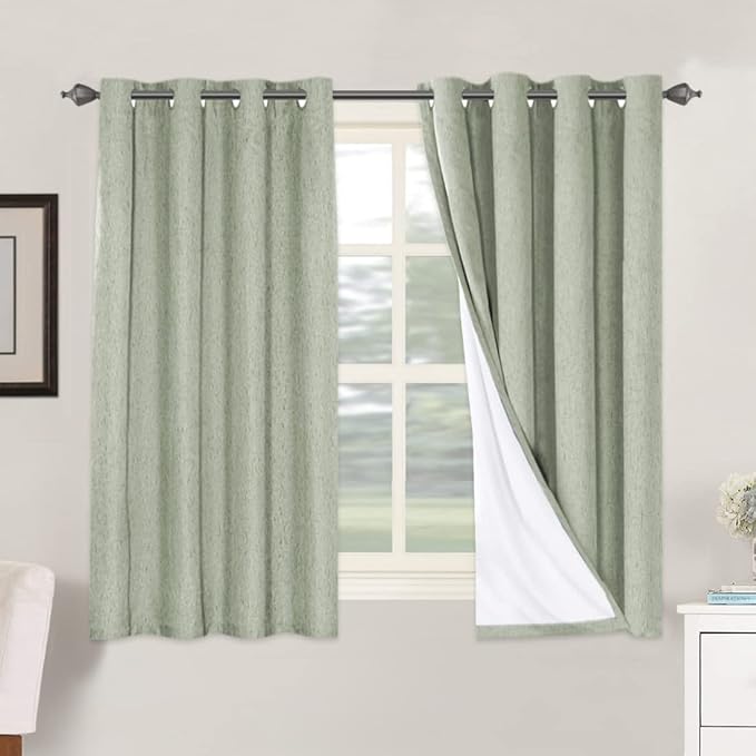 H.VERSAILTEX Linen Blackout Curtains 54 Inches Long 100% Absolutely Blackout Thermal Insulated Textured Linen Look Curtain Draperies Anti-Rust Grommet, Energy Saving with White Liner, 2 Panels, Sage by HVERSAILTEX