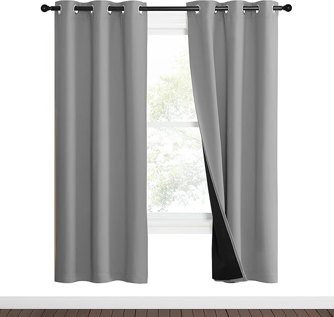 NICETOWN Full Shade Curtain Panels, Pair of Energy Smart & Noise Blocking Out Blackout Drapes for Dining Room Window, Thermal Insulated Guest Room Lined Window Dressing(Silver Grey, 37 x 70 inch) - Image 2