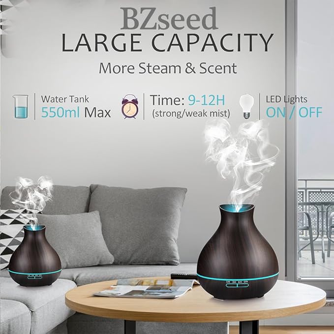 BZseed Aromatherapy Essential Oil Diffusers,2 PCS 550ml High Mist Output Humidifiers for Large Room, Home, Waterless Auto-Off, 7 Color LED Lights Cool Mist Humidifier Ultrasonic Diffusers - Image 5