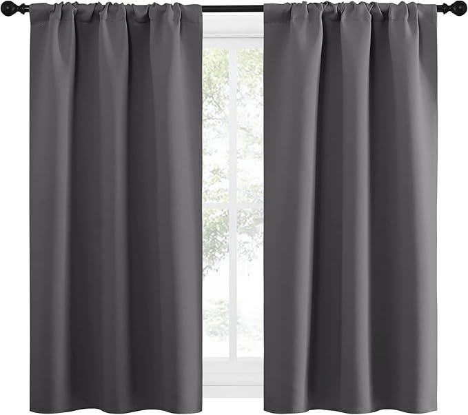 NICETOWN Grey Window Curtains for Bedroom - Home Decoration Thermal Insulated Rod Pocket Blackout Blinds & Drapes for Small Windows (Gray, 2 Panels, W34 x L54 -Inch) - Image 2