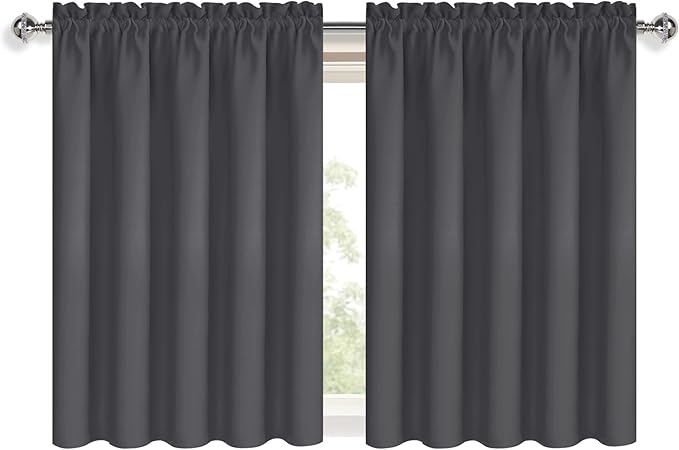DWCN Short Blackout Curtains 36 inches Length 2 Panels Set, Half Window Rod Pocket Privacy Curtain Tiers for Kitchen, Room Darkening Curtains for Bathroom Shades (W60 x L36 Inch, Dark Grey) - Image 9