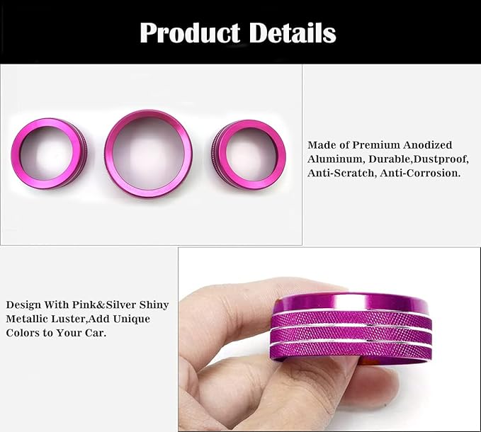 Auprite Climate Control Knob Covers for Challenger Accessories 2015-2023 2024, for Dodge Charger 2015-2023 2024, for Dodge Chrysler 300/300s 2015-2024,3Pcs Kit (Pink) - Image 7