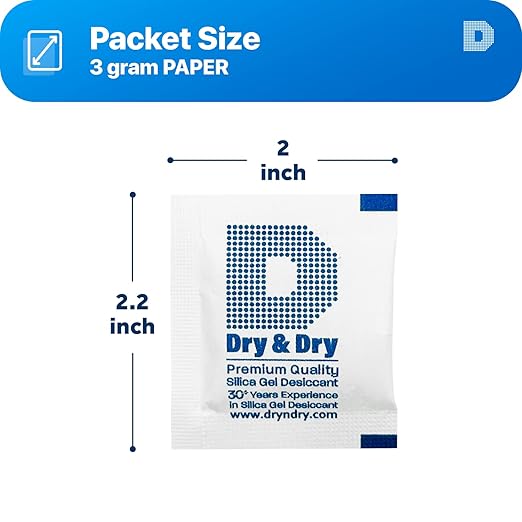 Dry & Dry 3 Gram [200 Packets] Silica Gel Packets Silica Gel Desiccants, Silica Gel Packs - Rechargeable (Food Safe) Silica Gel Packets, Silica Packets - Image 2