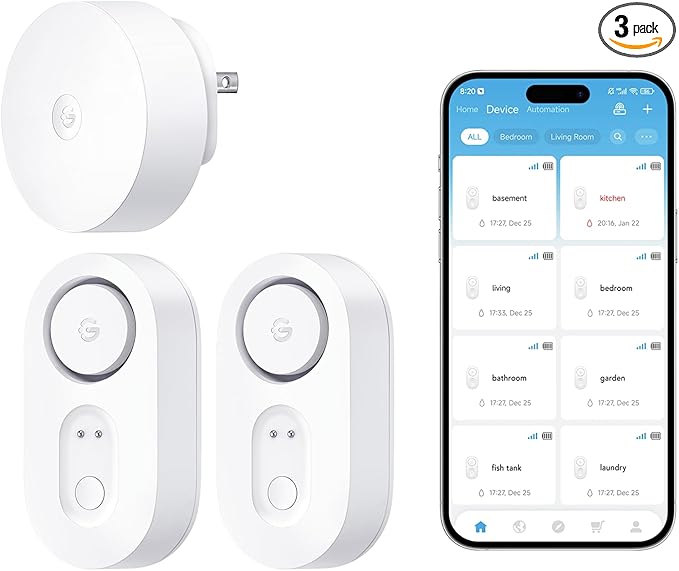 GoveeLife Upgraded Smart Water Leak Detector 1s with 1804ft Ultra-Long Range, WiFi Water Sensor with SMS/Email/APP Push and Sound Alarm, 5-Year Battery Life, Suit for Home, Basement, Kitchen, 2 Pack by GoveeLife