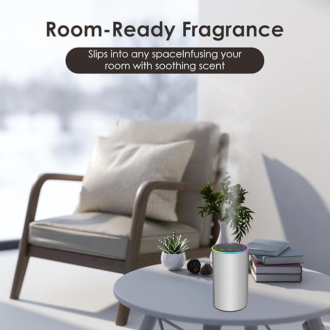 Waterless Essential Oil Diffuser, Battery Powered Mini Scent Air Machine, Aromatherapy Mist Diffuser for Home Room Car Office (Silver) - Image 6