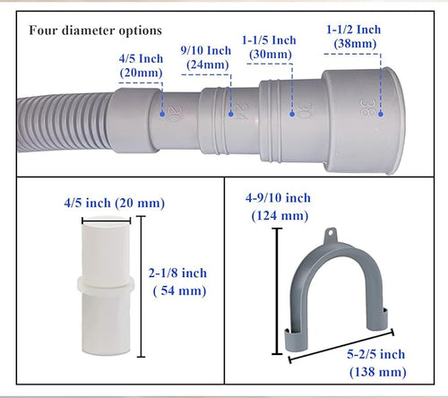 10ft Washing Machine Drain Hose Extension Kit - Universal for Washer, Dishwasher & Dehumidifier, 7-Piece Set with U-Bracket, 4 Clamps & Adapter - Image 2