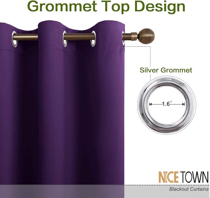 NICETOWN Blackout Room Darkening Window Curtain Triple Weave Home Decoration Solid Ring Top Blackout Room Darkening Drape for Bedroom (Single Panel, 42 x 72 inch, Royal Purple) - Image 2