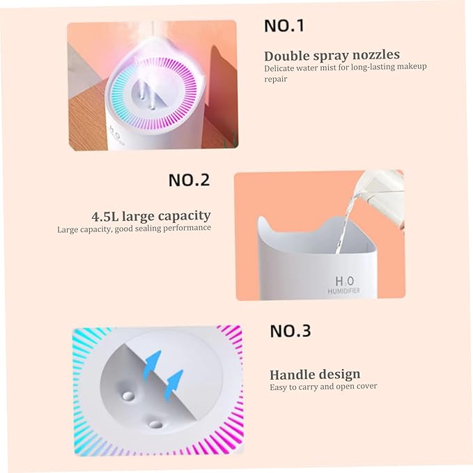 Humidifier for Bedroom Baby Room 4.5L Quiet Air Humidifier with Night Light 2 Nozzles Auto Shut-Off USB Desktop Small Humidifier for Travel Office Home White Humidifiers Humidifiers For Baby Air Humid - Image 9