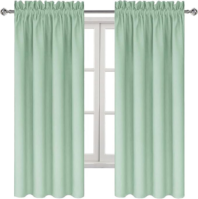 DWCN Blackout Curtains Room Darkening Thermal Insulated Bedroom Curtains Window Curtain Panels, 38 x 63 inches Long, Set of 2 Light Green Rod Pocket Drapes - Image 9