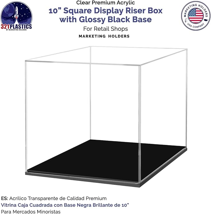 10 Inch Clear Acrylic Display Box with Black Base Versatile Square Merchandise Storage Bin or Retail Product Riser by Marketing Holders - Image 3