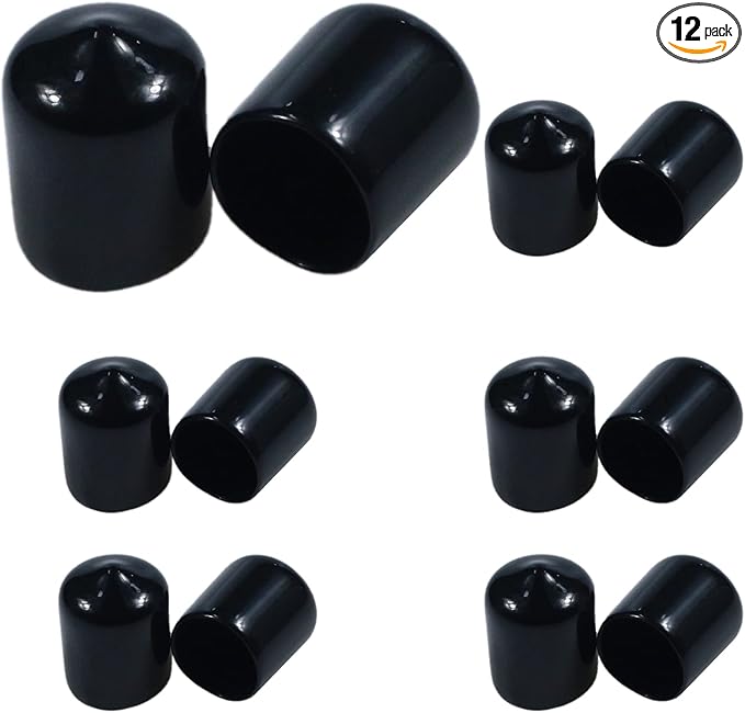 Acocony 5/8 Inch Rubber Cap Round Rubber End Caps PVC Flexible Protector Plastic Plugs for Round Holes Black Pack of 12 by Acocony