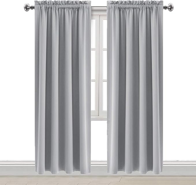 DWCN Blackout Curtains Room Darkening Thermal Insulated Bedroom Curtains Window Curtain Panels, 42 x 84 inches Long, Set of 2 Silver Grey Rod Pocket Drapes - Image 9