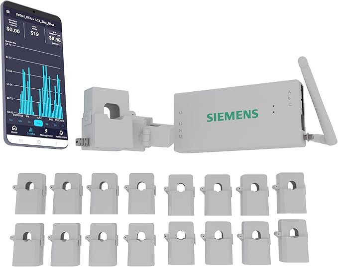 SIEMENS Inhab Smart Home Energy Monitor with 16-50Amp Circuit Level Sensors and 2-200Amp Main Sensors for Real Time Electricity Monitoring and Metering by Siemens