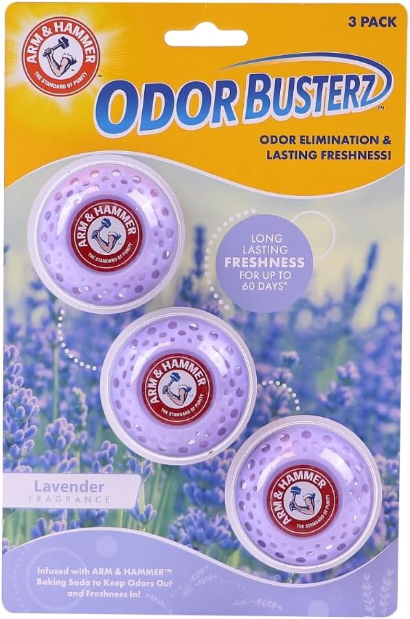 Arm & Hammer Odor Busterz Lavender Deodorizing Balls - Air Freshener and Odor Eliminator - Long-Lasting Freshness for Home, Bathroom, Closet, Gym Bags, Sports Gear and More - 3-Count, Lavender Scent by ARMHAMMER