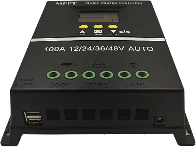 100A MPPT Solar Charge Controller, 12/24/36/48V, LCD Display, Dual USB, Black - Image 4