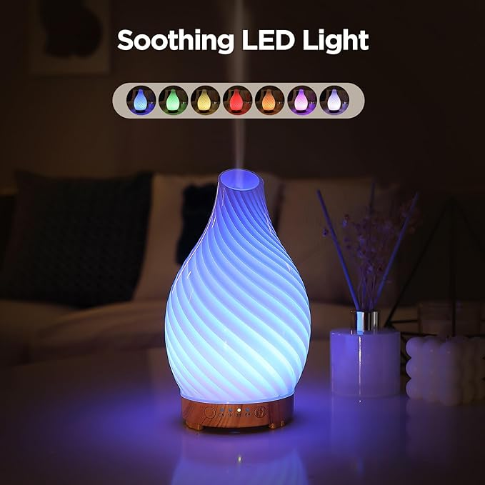 Art Glass Essential Oil Diffuser - 160ml Ultrasonic Cool Mist Scent Aroma Aromatherapy Diffuser, Intermittent with Auto Shut-Off Timer Setting &7 Colors Night Light for Home -Ethereal Time - Image 2