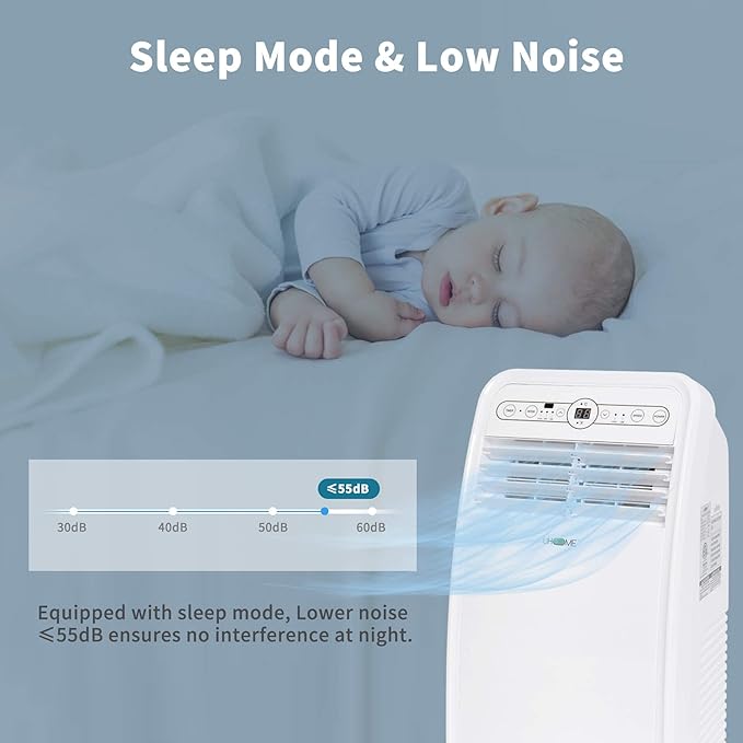 Uhome Portable Air Conditioner, 8000 BTU Compact AC Unit with Cooling, Dehumidifier, Fan, Remote Control and Window Mount Kit Included, White - Image 3