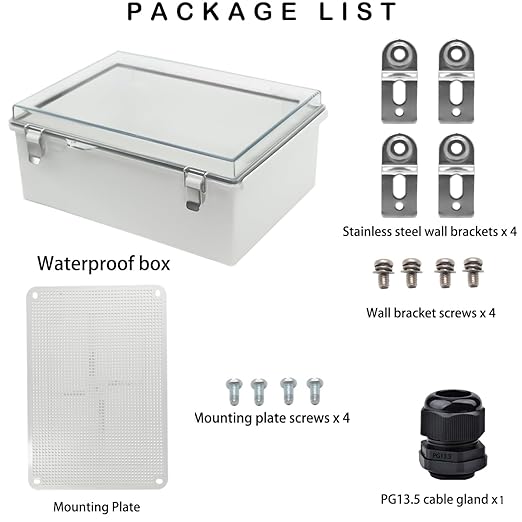 Waterproof Electrical Box, IP67 Junction Box Stainless Steel Latch Hinged Clear Cover Project Enclosure with Wall Bracket 14.6" x 10.6" x 5.9" - Image 5