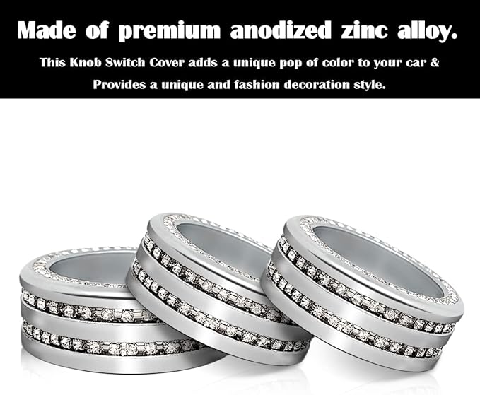 Auprite Climate Control Knob Covers for Challenger Accessories 2015-2023 2024, for Dodge Charger 2015-2023 2024, for Dodge Chrysler 300/300s 2015-2024,3Pcs Kit (Bling Silver) - Image 5