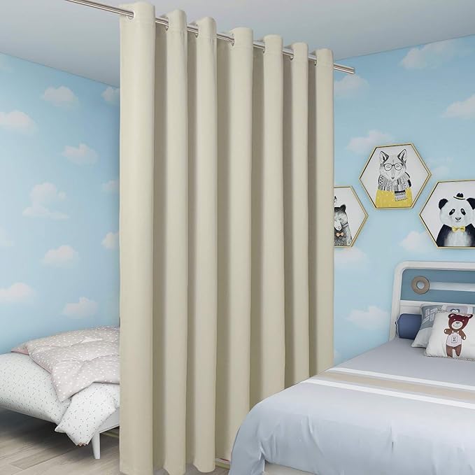 BONZER Room Divider Blackout Curtain Wide Room Darkening Total Privacy Wall Noise Reducing for Bedroom, 84L x 108W Inch (7L x 9W ft), 1 Panel, Cream - Image 4
