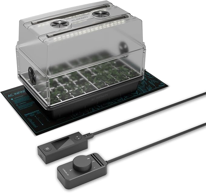 AC Infinity Heavy-Duty Humidity Dome 5x8 Germination Kit, Full Spectrum LED Grow Light Bars w/Samsung LM301H EVO LEDs, Heat Mat, 3 mm Thickest Dome, Trays, Vented Panels, for Seed Starting by ACInfinity