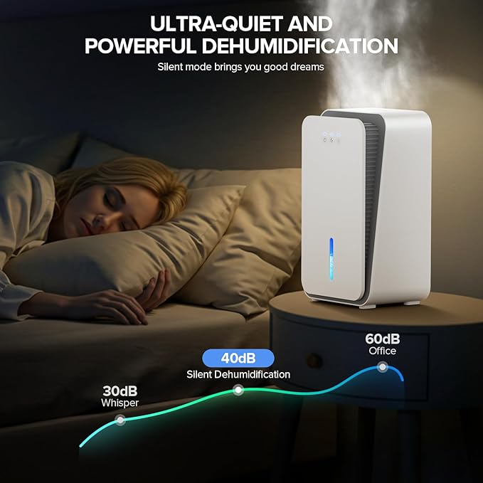 Dehumidifier for Home, 1000 sq.ft Dehumidifier with Auto Shut Off, 7-Color LED Light Built-in Aromatherapy Diffuser, Ultra-Quiet Dehumidifiers for Bedroom, Bathroom, Basement (White) - Image 8