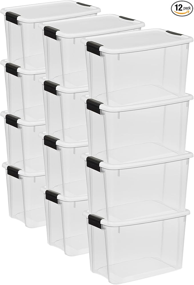 Sterilite 12-Pack Ultra Latching Box, Storage Bins with Lids, Clear Plastic, 30 Quart - Heavy-Duty Organizing Containers for Closet, Bathroom, and Office by Sterilite