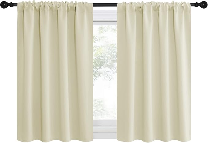 NICETOWN Kitchen Curtains, Short Blackout Curtains & Drapes, Small Window Draperies for Dining Room, Cupboard (Beige, 42 in x 36 in (W x L), Set of 2) - Image 2