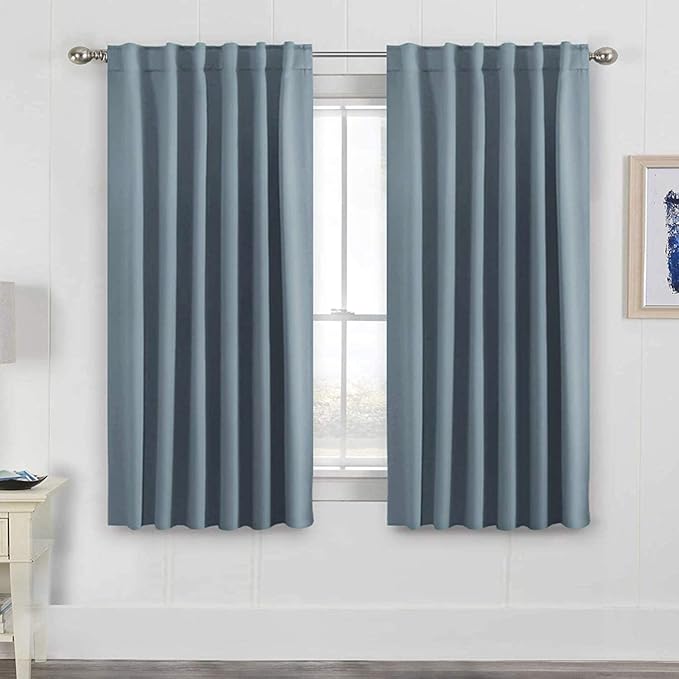 H.VERSAILTEX Blackout Curtains Thermal Insulated Window Treatment Panels Room Darkening Blackout Drapes for Living Room Back Tab/Rod Pocket Bedroom Draperies, 52 x 63 Inch, Stone Blue, 2 Panels by HVERSAILTEX